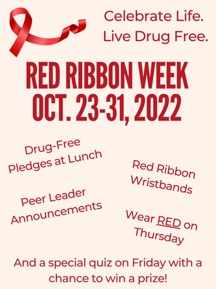 Red Ribbon Week pale red background red writing  October 23-31
