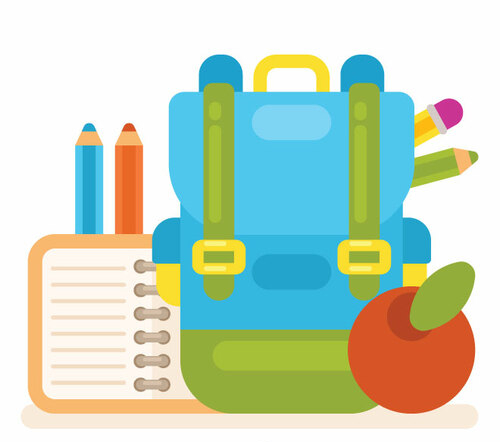 Vector image of school backpack filled with pencils and books.