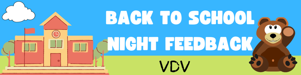 clipart school house and bear with text Back to school night feedback vdv